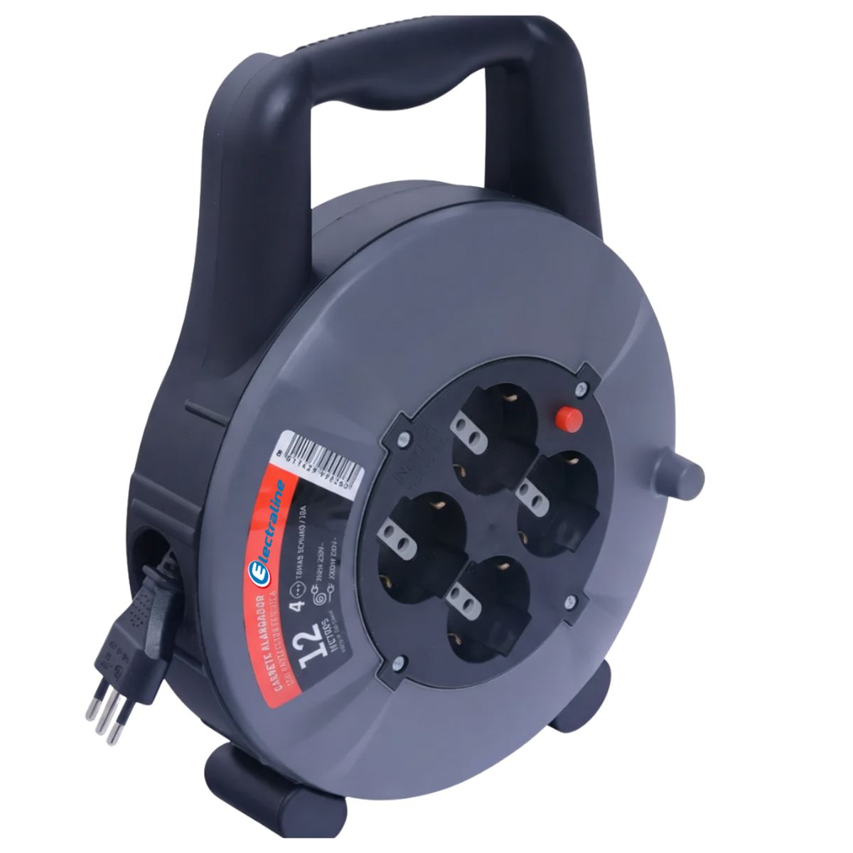GENERICO - Carrete Alargador 4 Tomas 12m Electraline Negro