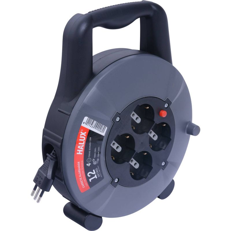 HALUX - Carrete Alargador Halux 4 Tomas 12m Negro
