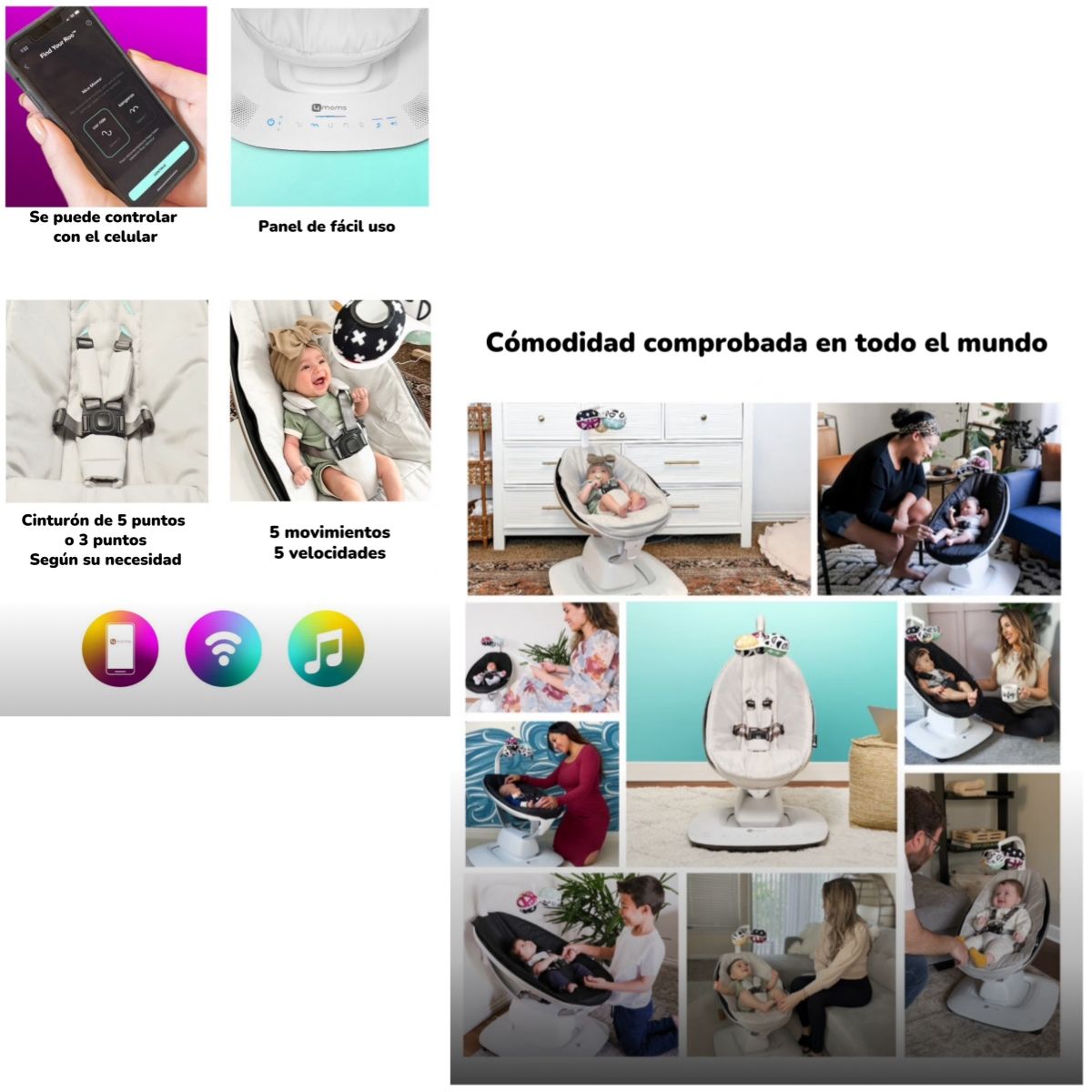 LUBABYCAS - Mecedora Eléctrica Con Melodías Bluetooth 4 Moms LuBabycas