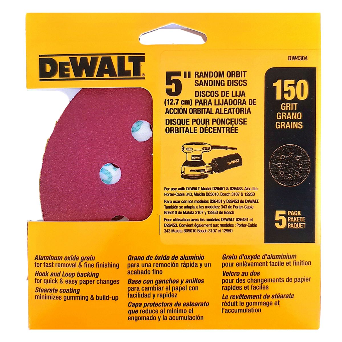 DEWALT - Set 5 Lijas De 5 (125 Mm) Dewalt DW4304 Grano 150
