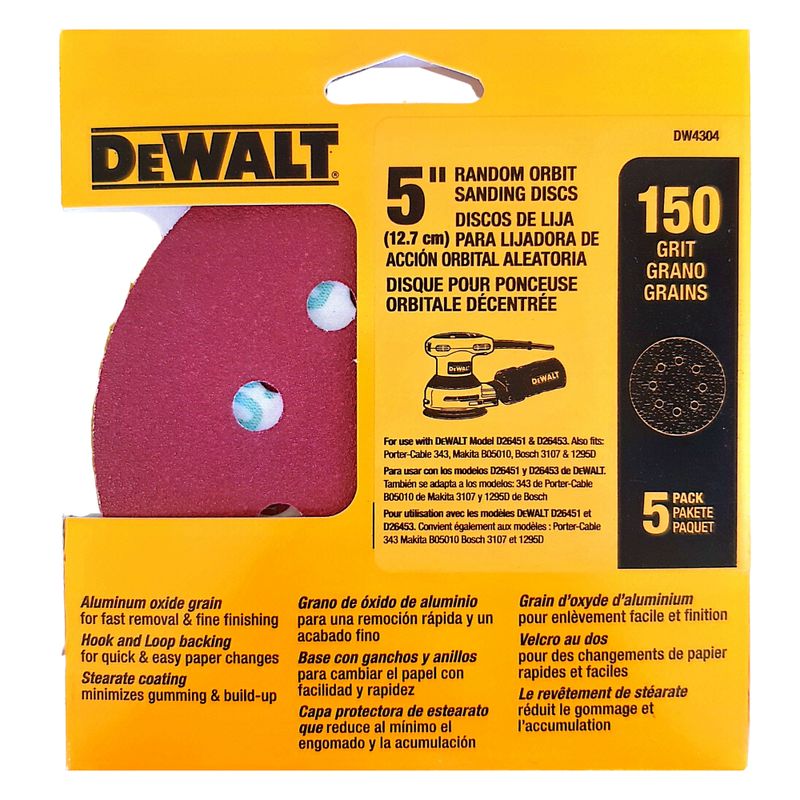 DEWALT - Set 5 Lijas De 5 (125 Mm) Dewalt DW4304 Grano 150
