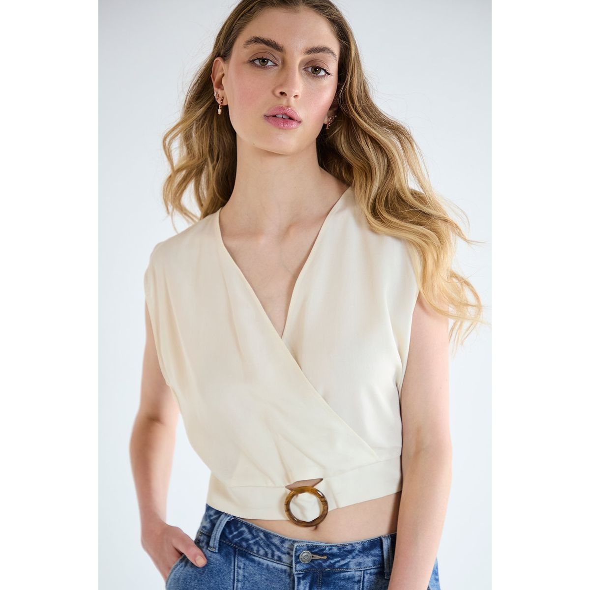 IO - Blusa Sin Mangas Beige Mujer Io