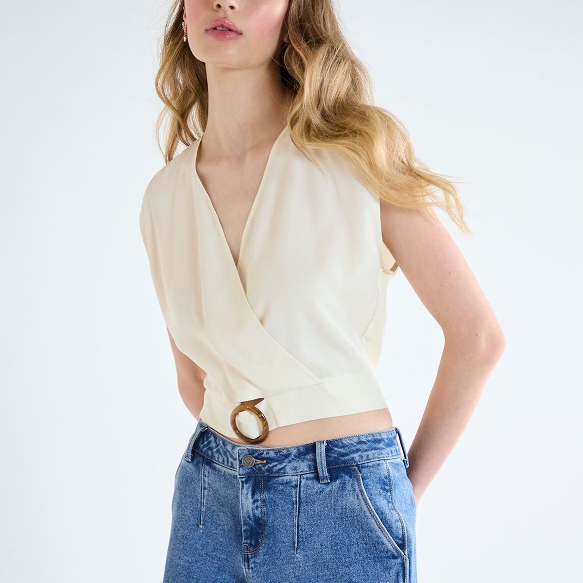 IO - Blusa Sin Mangas Beige Mujer Io