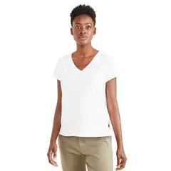 DOCKERS - Polera Mujer V-neck Tee Slim Fit Blanca