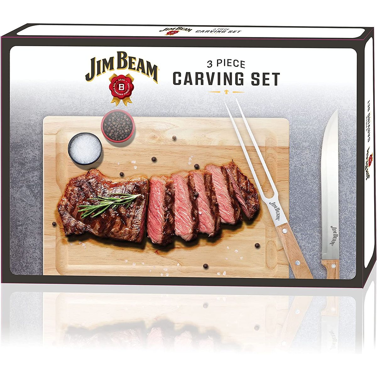 JIM BEAM - Set Tabla Madera Con Cuchillo Y Tenedor Parrillero
