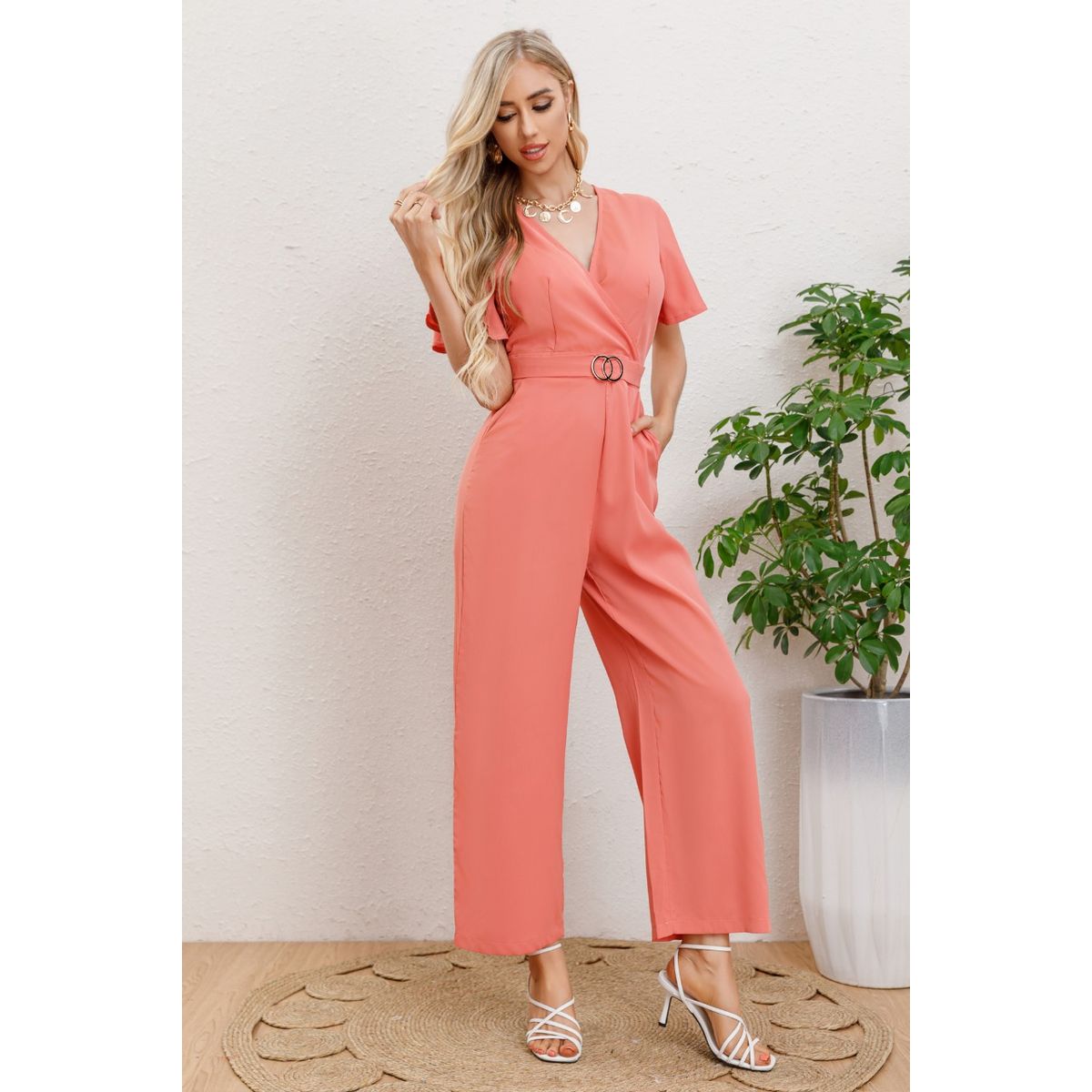 GENERICO - Enterito Mujer Largo Manga Campana Corta con Argolla  3331