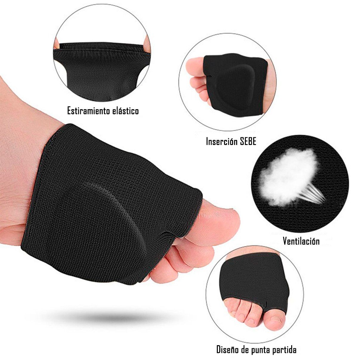 ONEDER - Par Almohadillas Metatarsianas Dedos Pies Negro Talla S