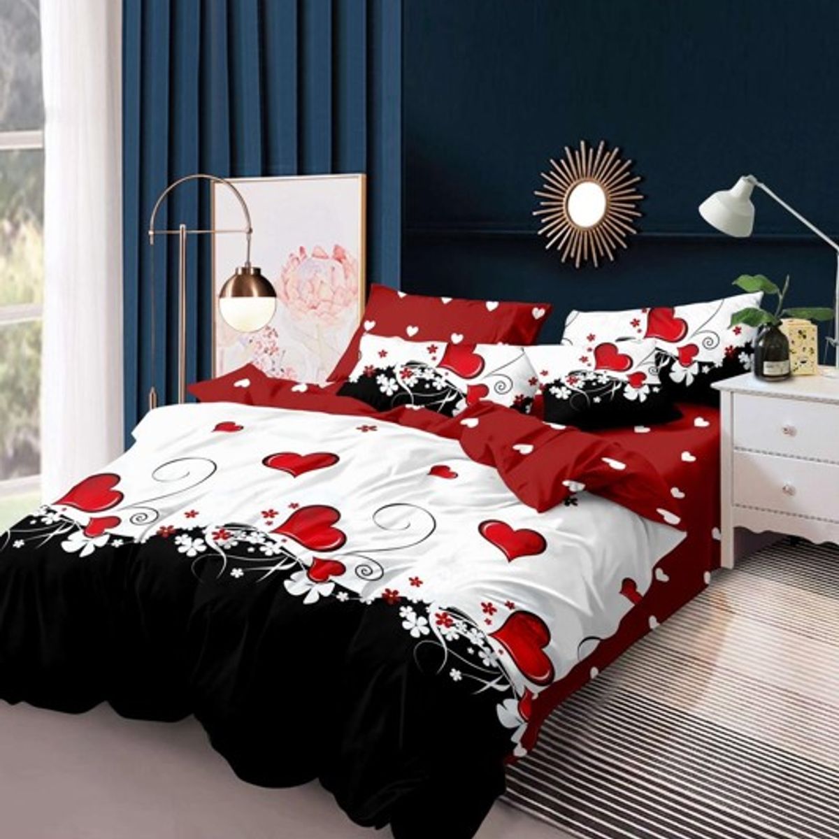 GENERICO - CUBRECAMA QUILT DE VERANO CON DISEÑO BLANCO CORAZONES 2 PLAZA MX
