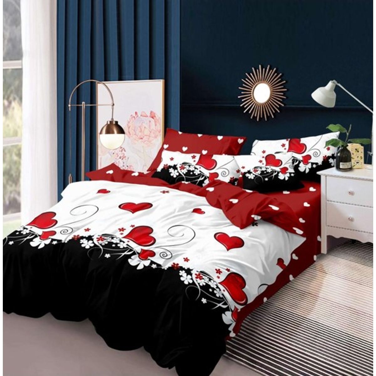 GENERICO - CUBRECAMA QUILT DE VERANO CON DISEÑO BLANCO CORAZONES 2 PLAZA MX