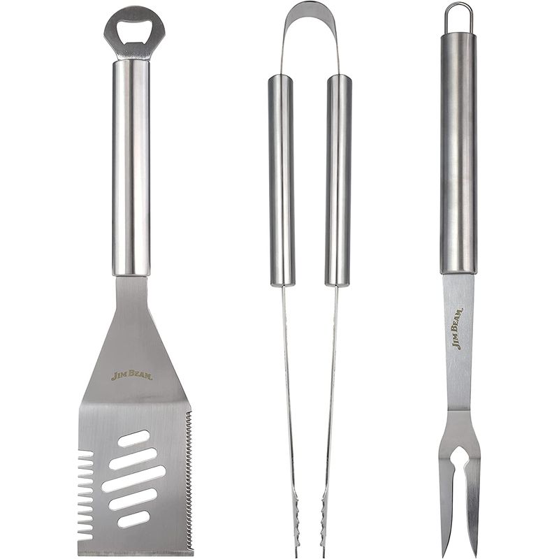 JIM BEAM - Set Parrillero 3 Utensilios Con Mango Madera