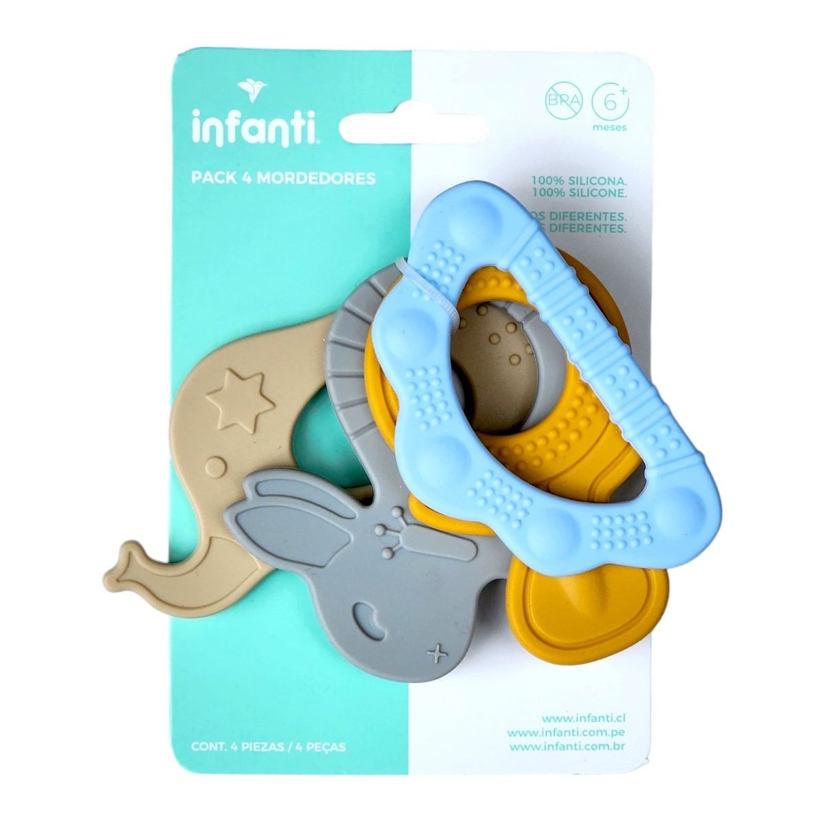 INFANTI - Pack 4 Mordedores De Silicona Infanti Diseños