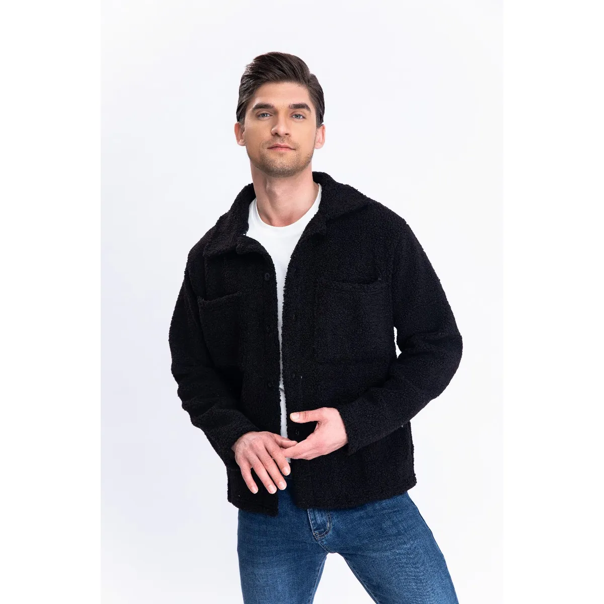GENERICO - Chaqueta Poleron Invierno Hombre Tipo Corderito Bolsillos 7552