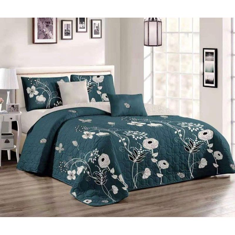 GENERICO - CUBRECAMA QUILT DE VERANO CON DISEÑO FLORES VERDE 2 PLAZA MX