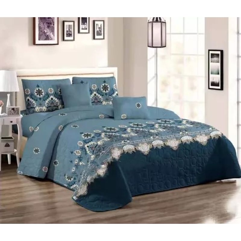 GENERICO - CUBRECAMA QUILT DE VERANO CON DISEÑO DUOCOLOR AZUL 2 PLAZA MX