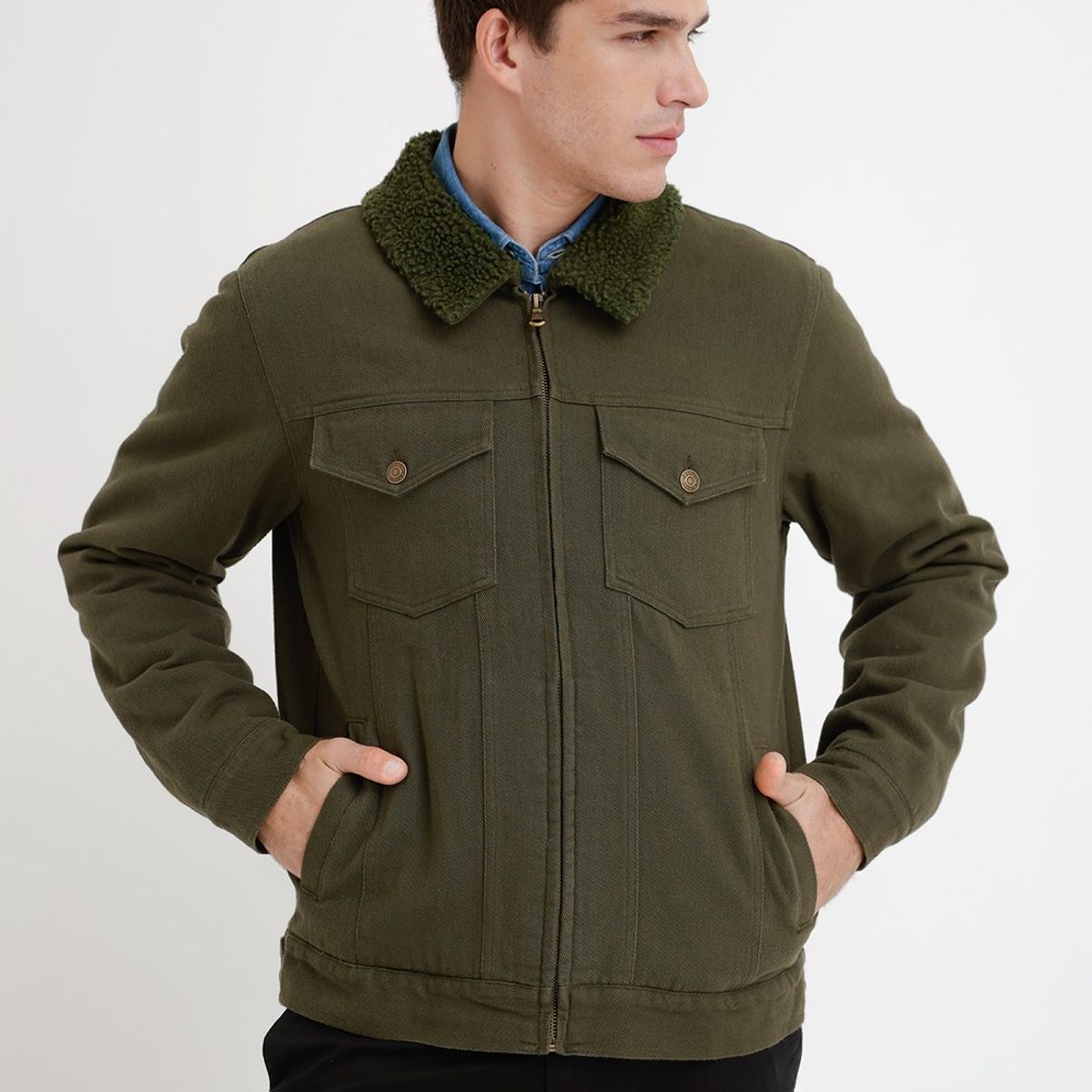 TRIAL - Chaqueta hombre denim chiporro verde