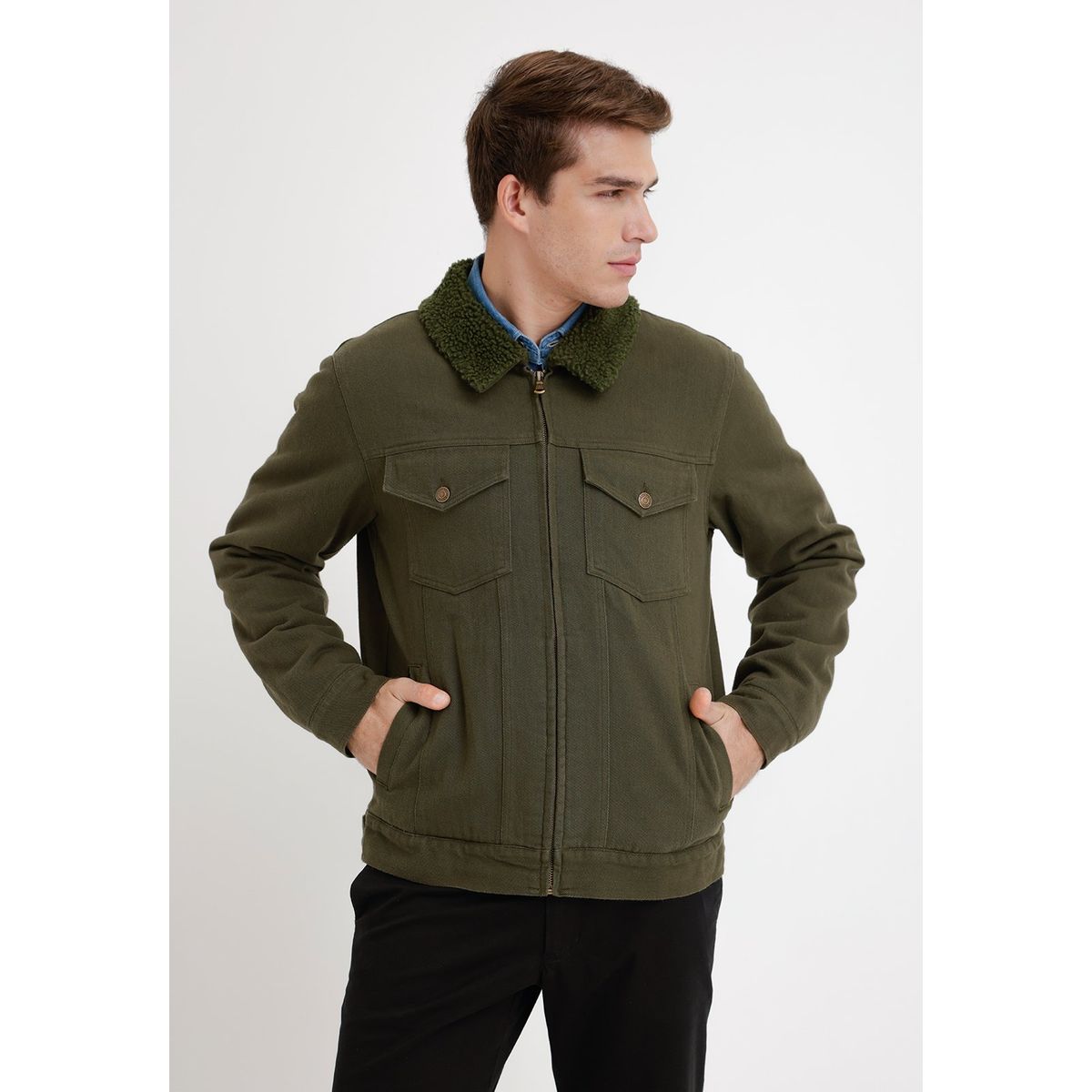 TRIAL - Chaqueta hombre denim chiporro verde