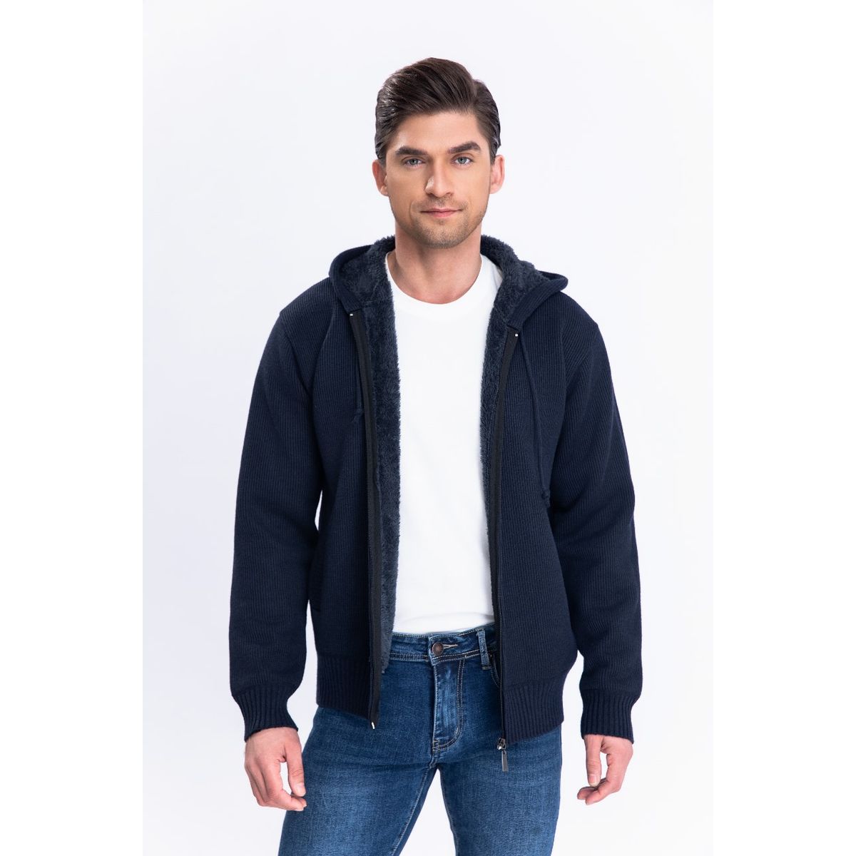 LIKE SHOP - Chaqueta Sweater Algodon Con Gorro Forro Piel Bolsillos Cierre 7167