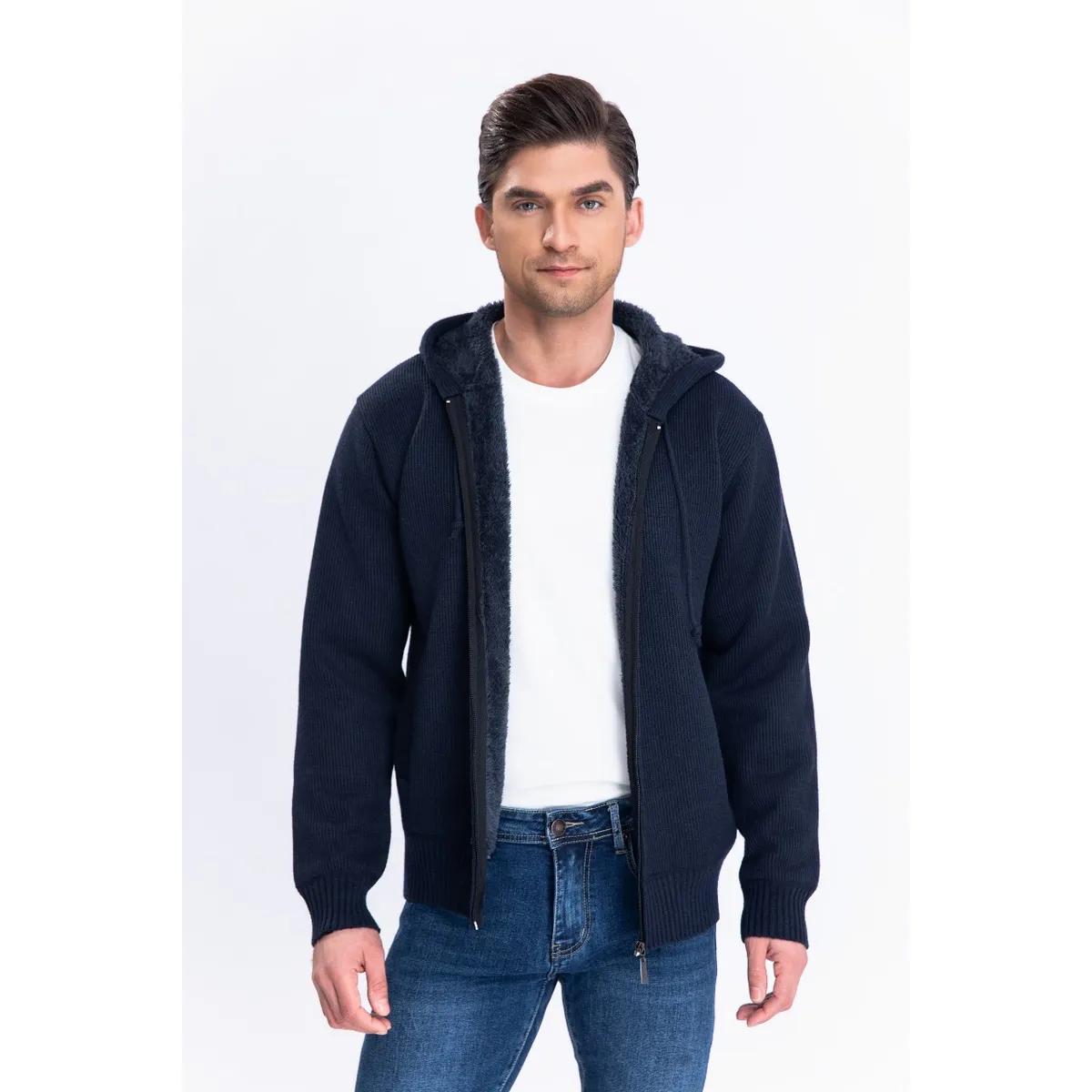 LIKE SHOP - Chaqueta Sweater Algodon Con Gorro Forro Piel Bolsillos Cierre 7167