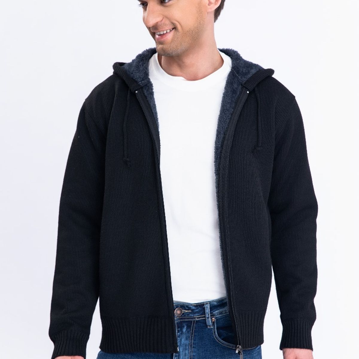 LIKE SHOP - Chaqueta Sweater Algodon Con Gorro Forro Piel Bolsillos Cierre 7167