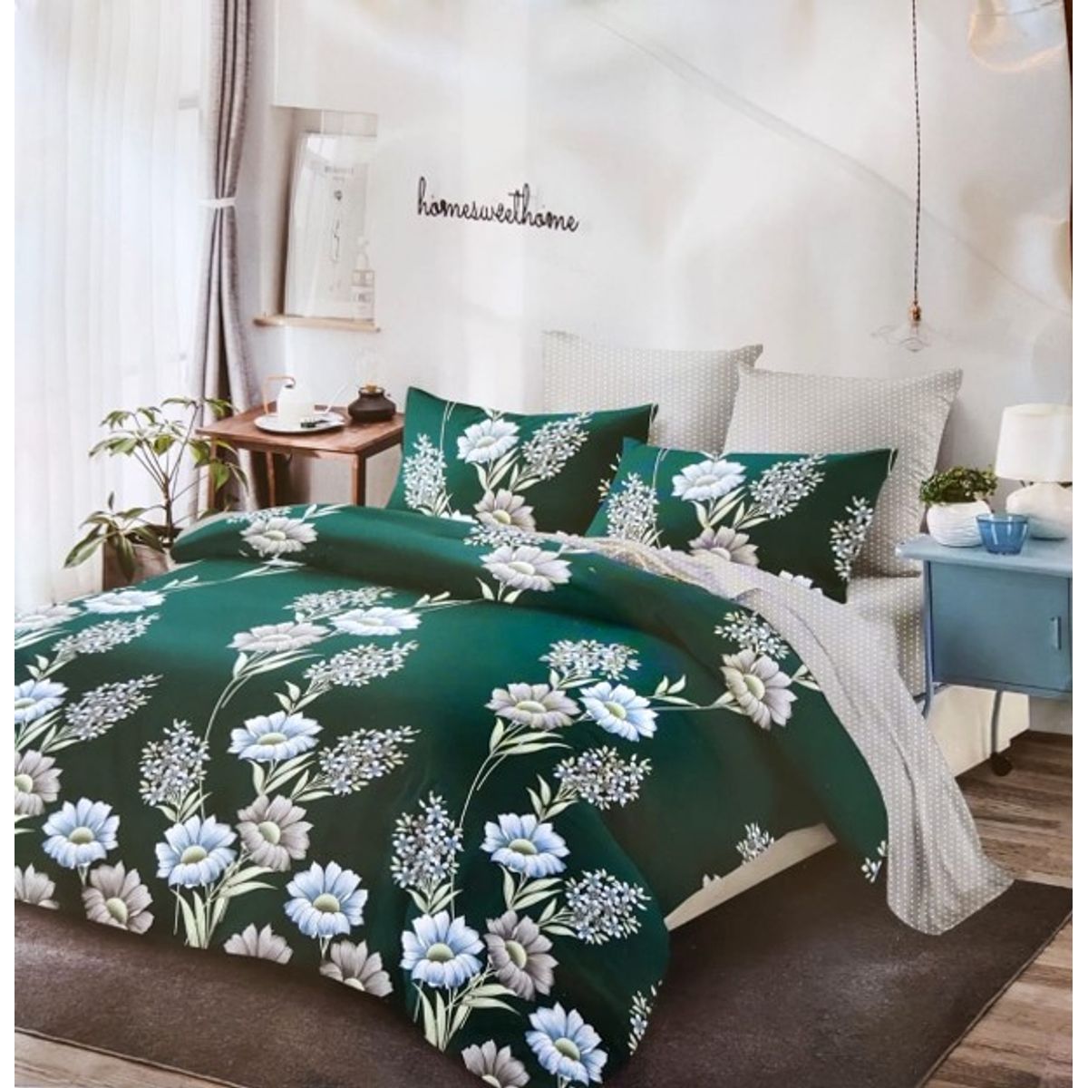 GENERICO - CUBRECAMA QUILT DE VERANO 2 PLAZA DISEÑO VERDE FLORES MX