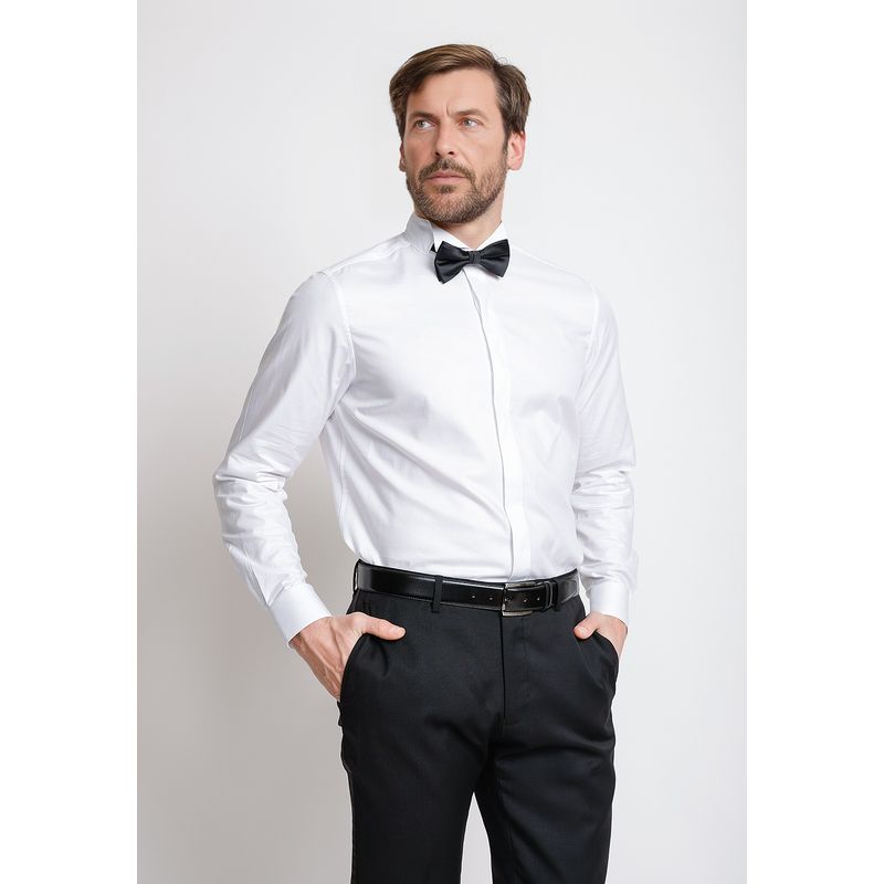 TRIAL - Camisa Hombre Formal Algodón Textura Slim Luxury Blanco