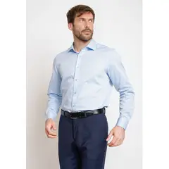 TRIAL - Camisa Hombre Formal Algodón Líneas Regular Classic Celeste