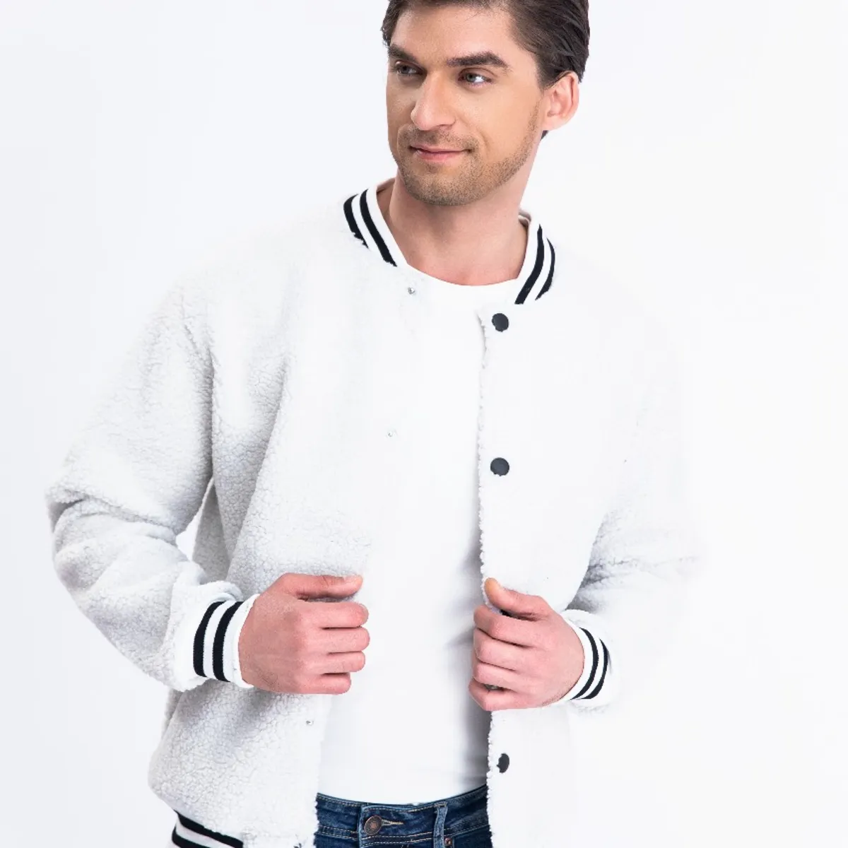 GENERICO - Chaqueta Universitaria Hombre Tipo Corderito Gruesa Bolsillos 7551
