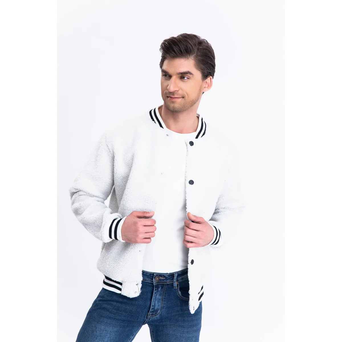 GENERICO - Chaqueta Universitaria Hombre Tipo Corderito Gruesa Bolsillos 7551