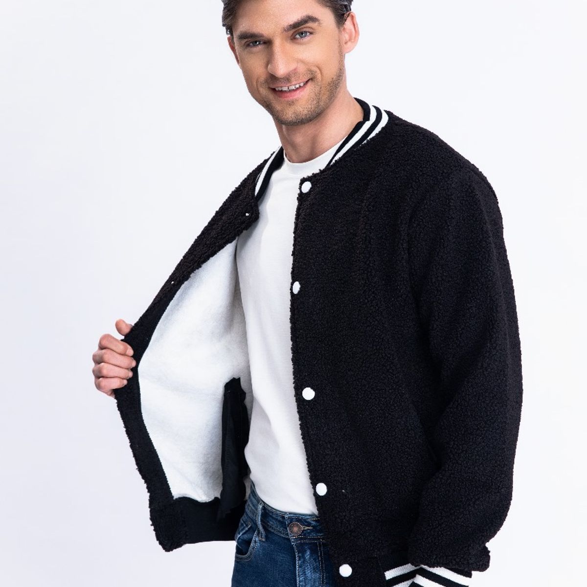 GENERICO - Chaqueta Universitaria Hombre Tipo Corderito Gruesa Bolsillos 7551