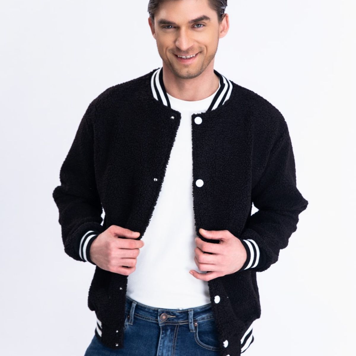 GENERICO - Chaqueta Universitaria Hombre Tipo Corderito Gruesa Bolsillos 7551