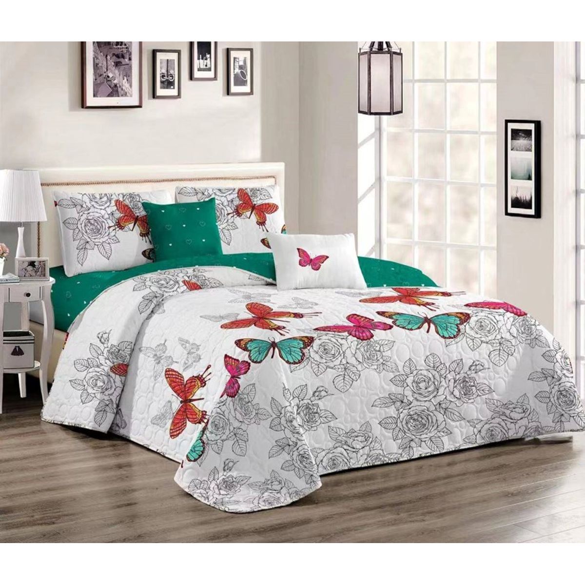 GENERICO - CUBRECAMA QUILT DE VERANO 2 PLAZA DISEÑO MARIPOSAS MX