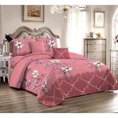 GENERICO - CUBRECAMA QUILT DE VERANO 2 PLAZA DISEÑO FLORES ROSA MX
