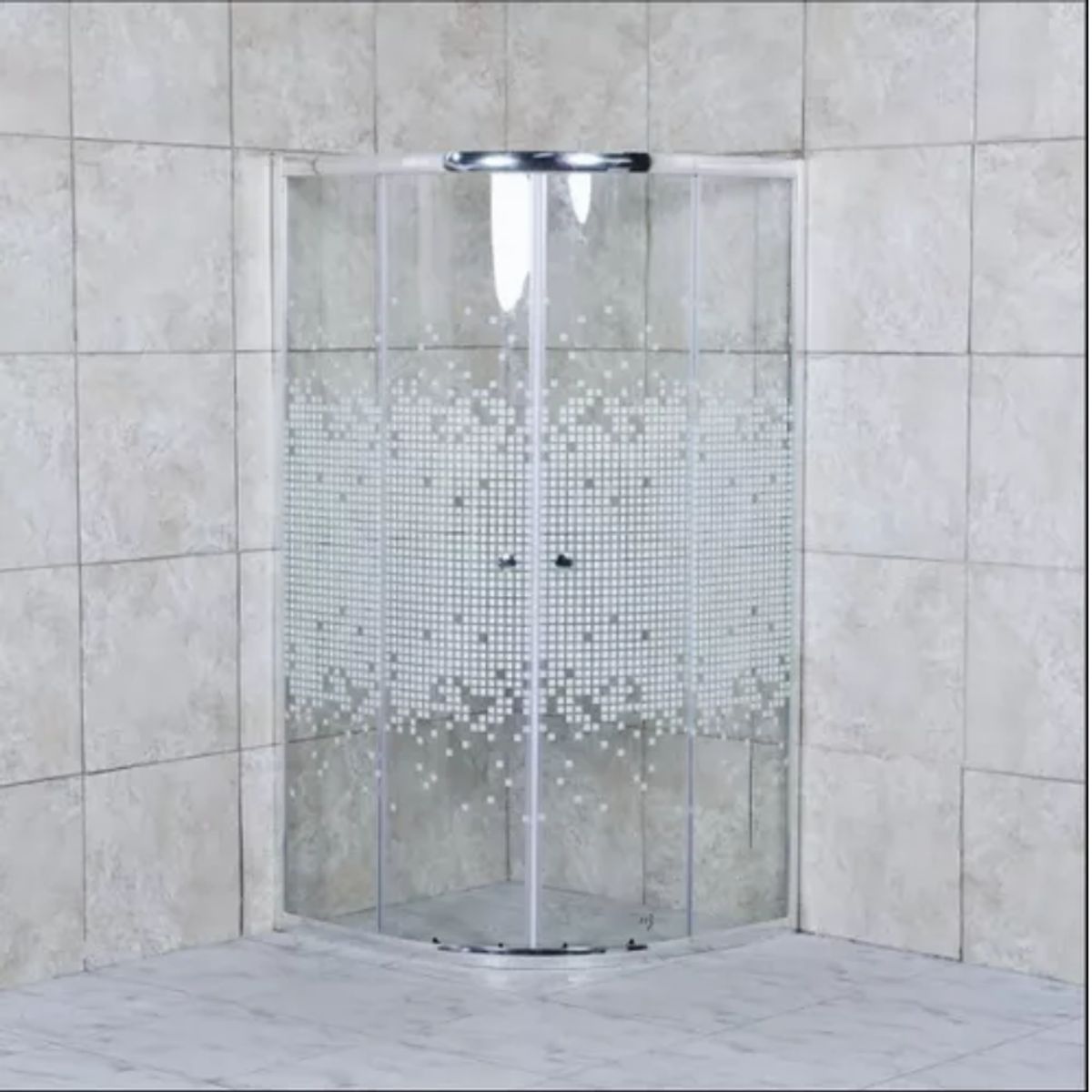JOYTEK - Shower Curvo Barra a Piso con Mosaicos Blancos 90x90 cm