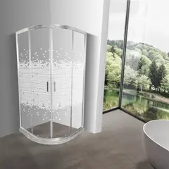 JOYTEK - Shower Curvo Barra a Piso con Mosaicos Blancos 90x90 cm
