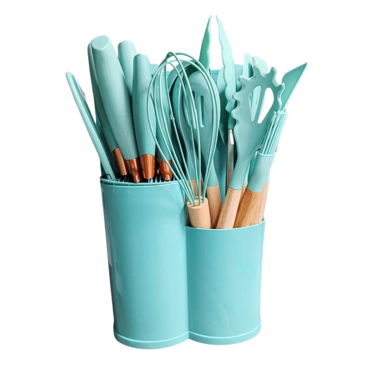 GENERICO - Set De Utensilios De Cocina Verdes 19 Piezas + tabla