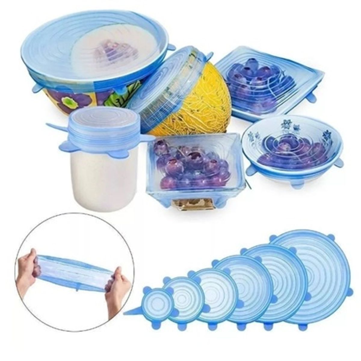 GENERICO - Set 6 Tapas Silicona Extensible Anti Escurrimientos Sellado