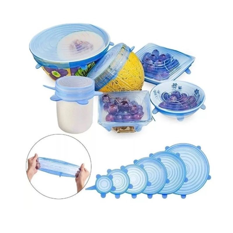 GENERICO - Set 6 Tapas Silicona Extensible Anti Escurrimientos Sellado