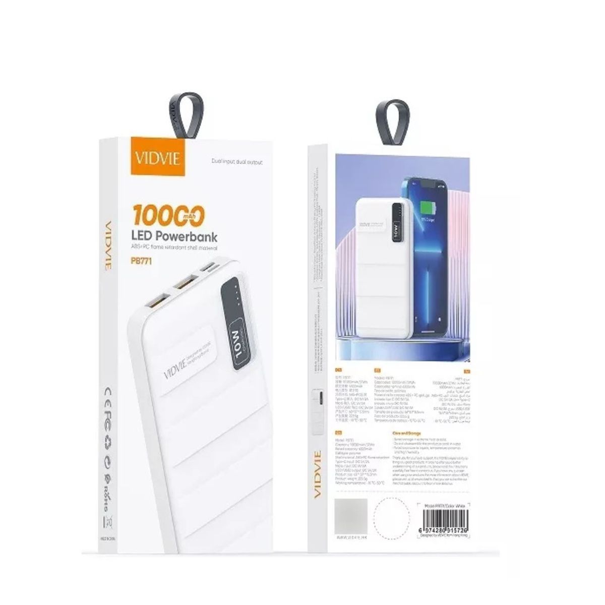 GENERICO - POWER BANK PB771 VIDVIE 10000 mAh / 37 Wh