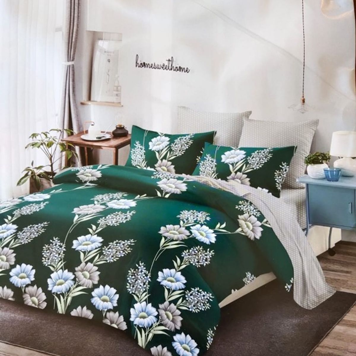 GENERICO - CUBRECAMA QUILT DE VERANO 2 PLAZAS CON DISEÑO fVERDE FLORES MX