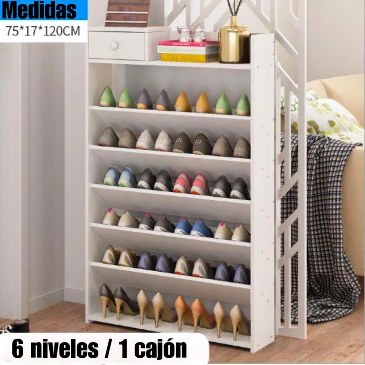 ACTUAL - Zapatero 6 Niveles Con Cajon Superior Multifuncional 120x75x17
