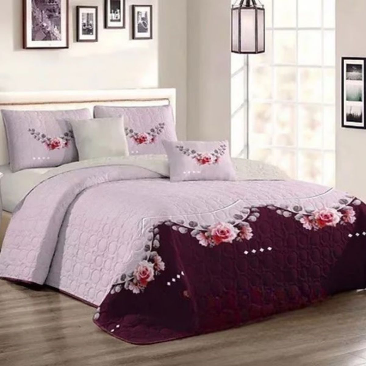 GENERICO - CUBRECAMA QUILT DE VERANO 2 PLAZAS CON DISEÑO DUOCOLOR LILA MX