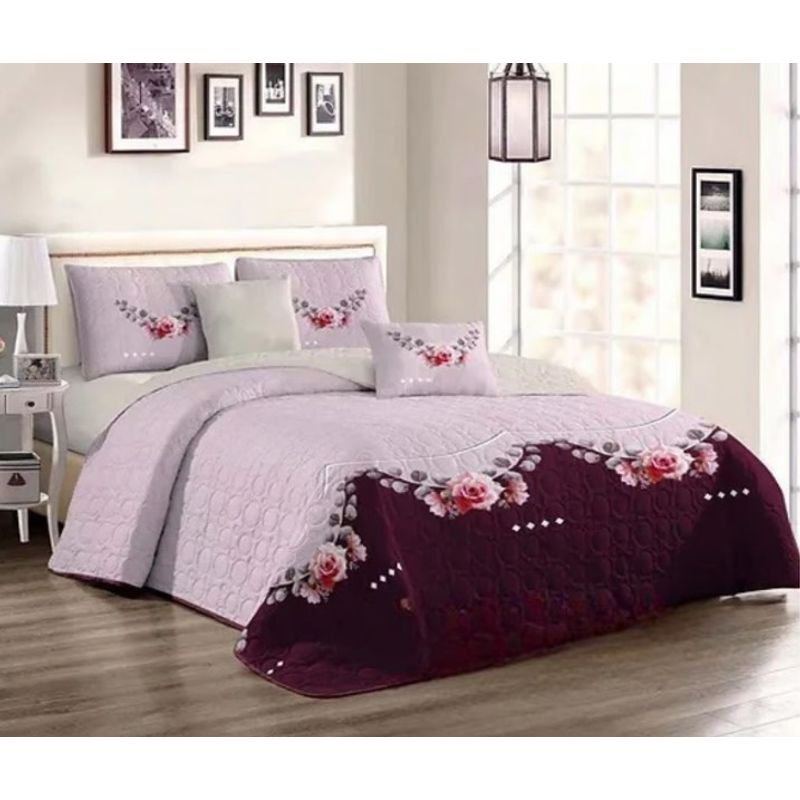 GENERICO - CUBRECAMA QUILT DE VERANO 2 PLAZAS CON DISEÑO DUOCOLOR LILA MX