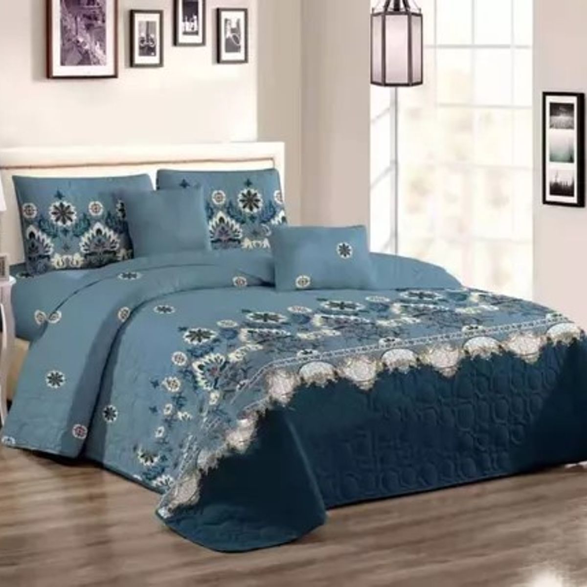 GENERICO - CUBRECAMA QUILT DE VERANO 2 PLAZAS CON DISEÑO DUOCOLOR AZUL MX