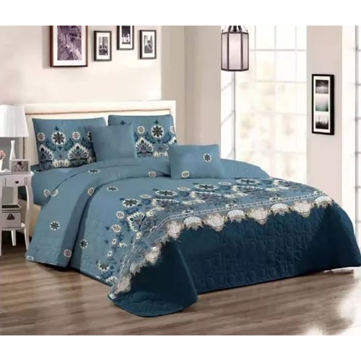 GENERICO - CUBRECAMA QUILT DE VERANO 2 PLAZAS CON DISEÑO DUOCOLOR AZUL MX