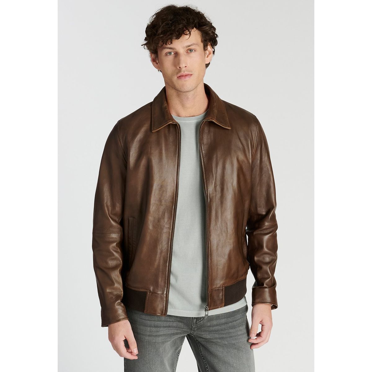 NEW MAN - Chaqueta Leather Vannes Heritage Café Newman