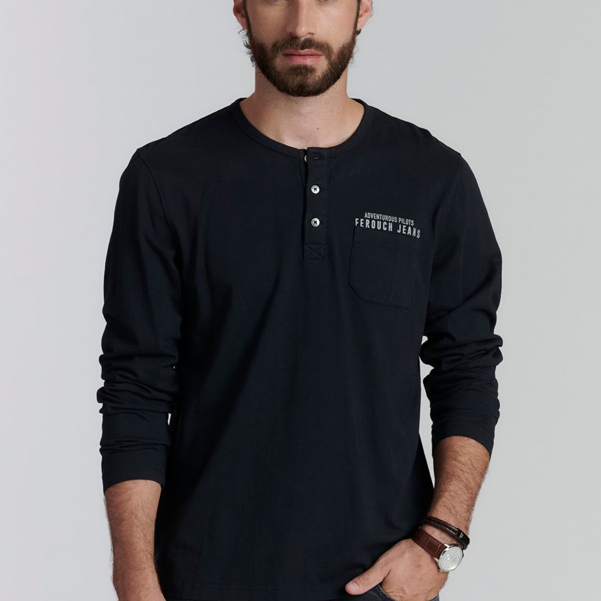 FEROUCH - Polera Florida Fjs Negro Ferouch