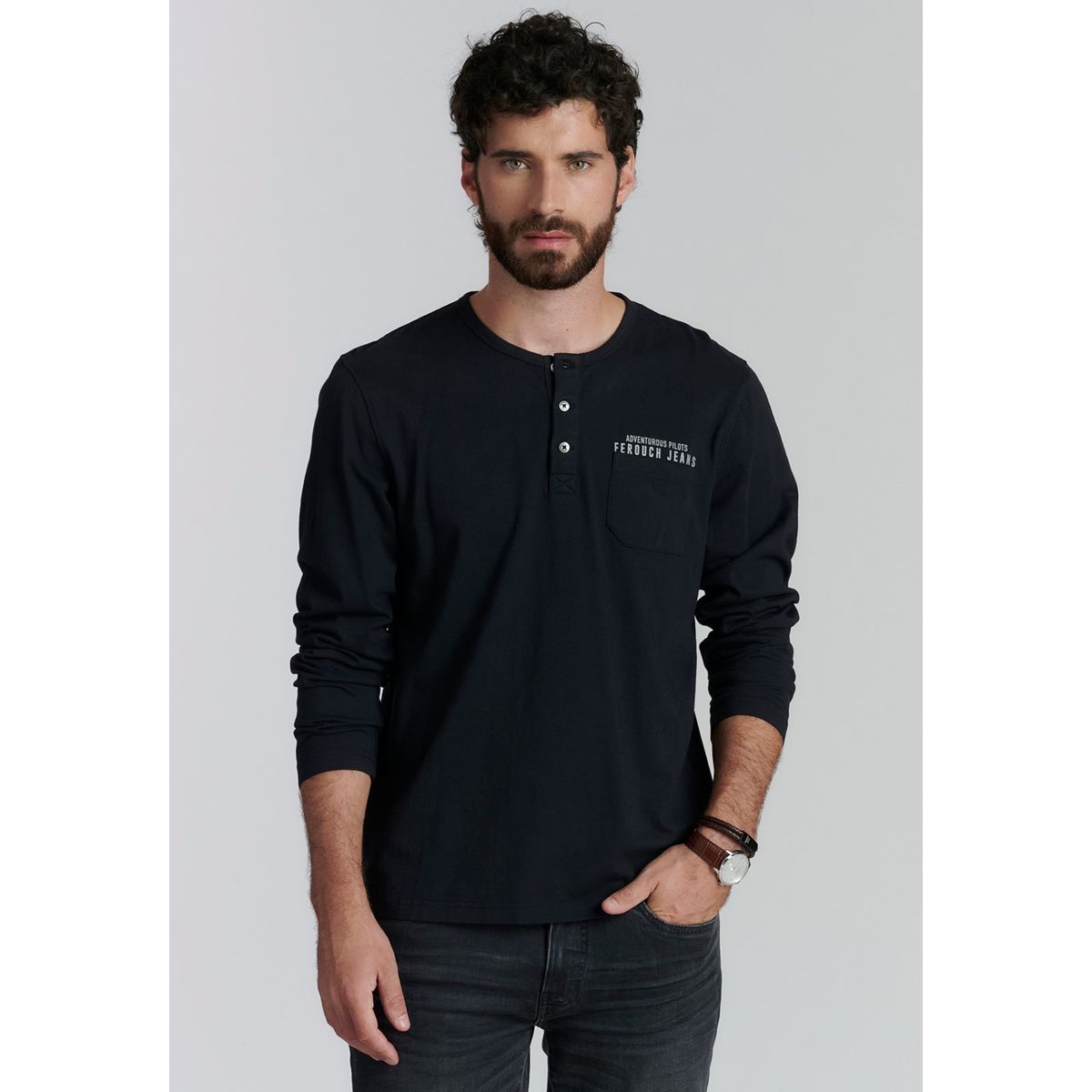 FEROUCH - Polera Florida Fjs Negro Ferouch