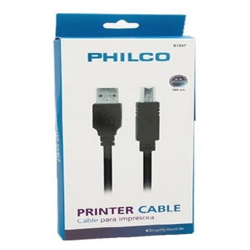 PHILCO - Cable Impresora - PHILCO USB-A a USB-B 1.8 mts