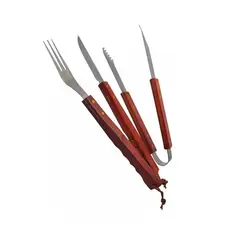 GENERICO - Set Parrillero Tres Piezas para Asado De Madera Y Fierro