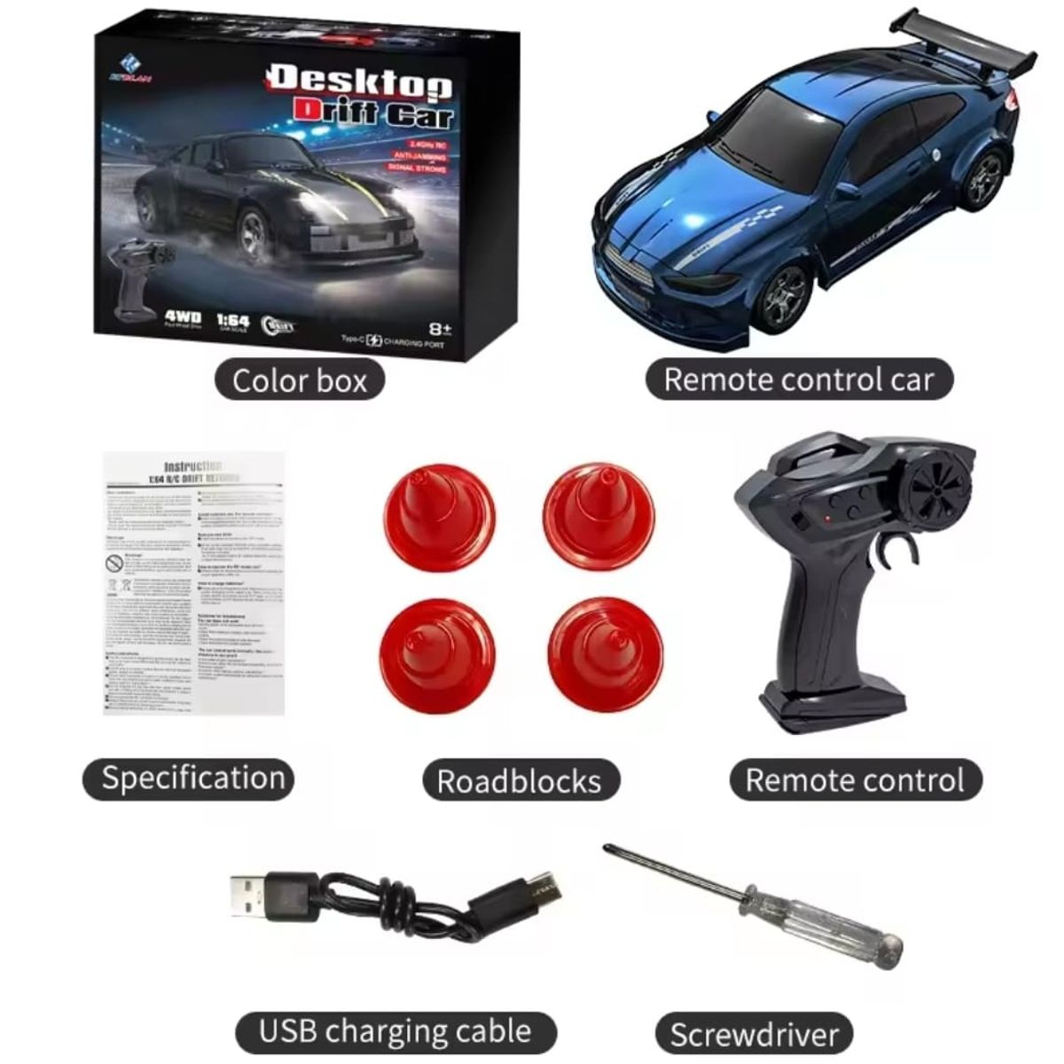 DRIFT - Auto Mini Drift GT deportivo escala 1: 64 color Azul